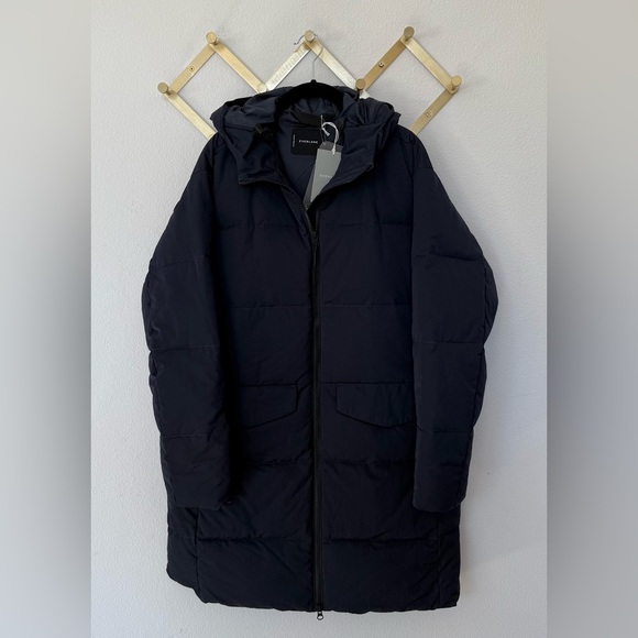 nwt EVERLANE The Long Puffer Navy Longline Primaloft Warm Jacket Coat Medium - Picture 3 of 4
